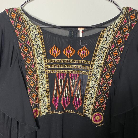 Free People Black La Cienga Embroidered Tiered Ruffle Blouse Top Women's Small - Picture 6 of 10